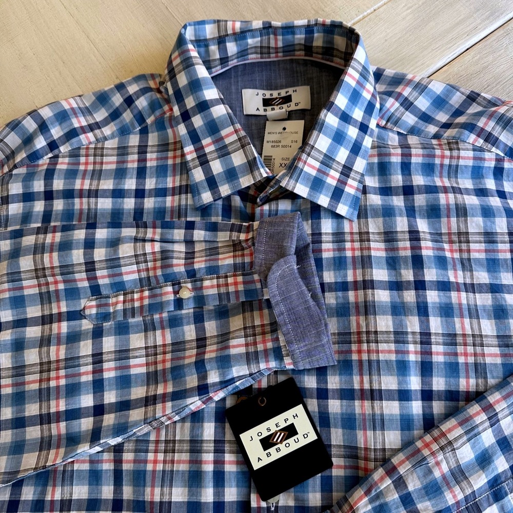 NWT NEW‎ Joseph Abboud XXL Menswear Blue Plaid Button Up Dress Shirt $105